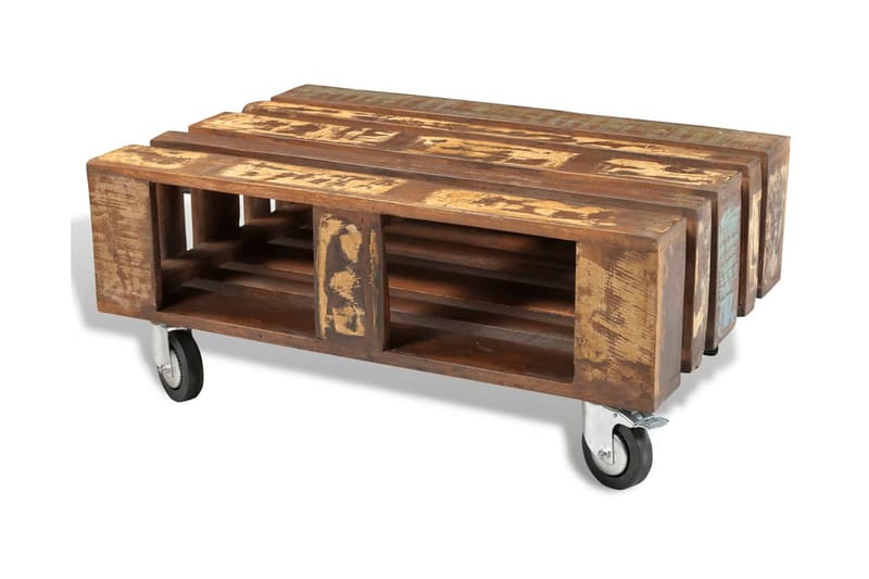 Soffbord med 4 hjul återvunnet trä - Brun - Soffbord - Soffbord med hjul