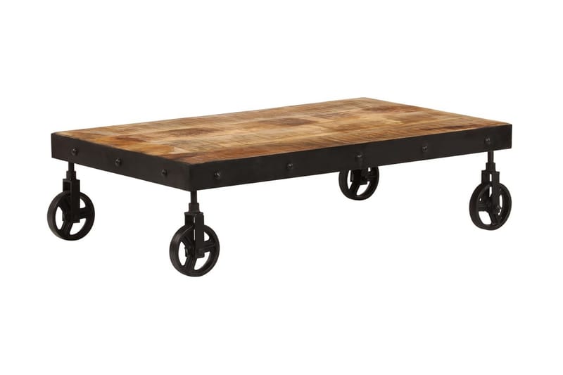 Soffbord med hjul massivt mangoträ 100x60x26 cm - Brun - Soffbord - Soffbord med hjul