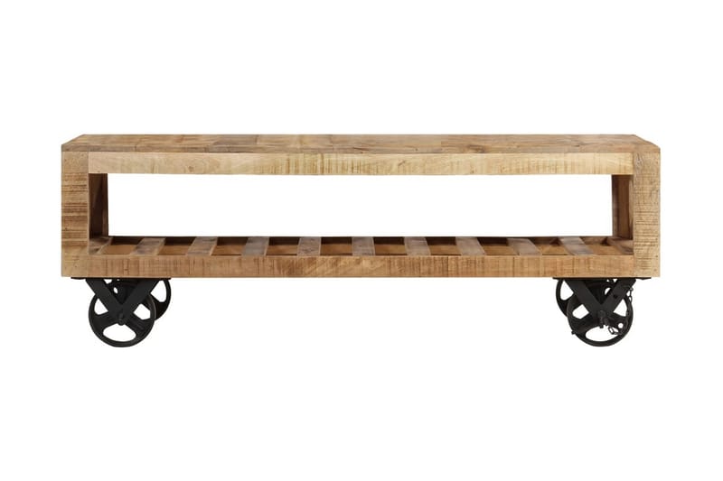 Soffbord med hjul massivt mangoträ 110x50x37 cm - Brun - Soffbord med hjul - Soffbord