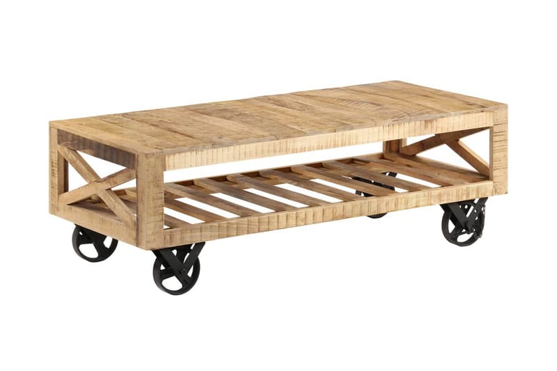 Soffbord med hjul massivt mangoträ 110x50x37 cm - Brun - Soffbord - Soffbord med hjul