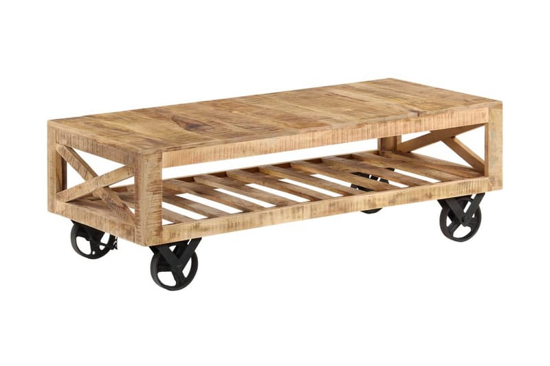 Soffbord med hjul massivt mangoträ 110x50x37 cm - Brun - Soffbord - Soffbord med hjul