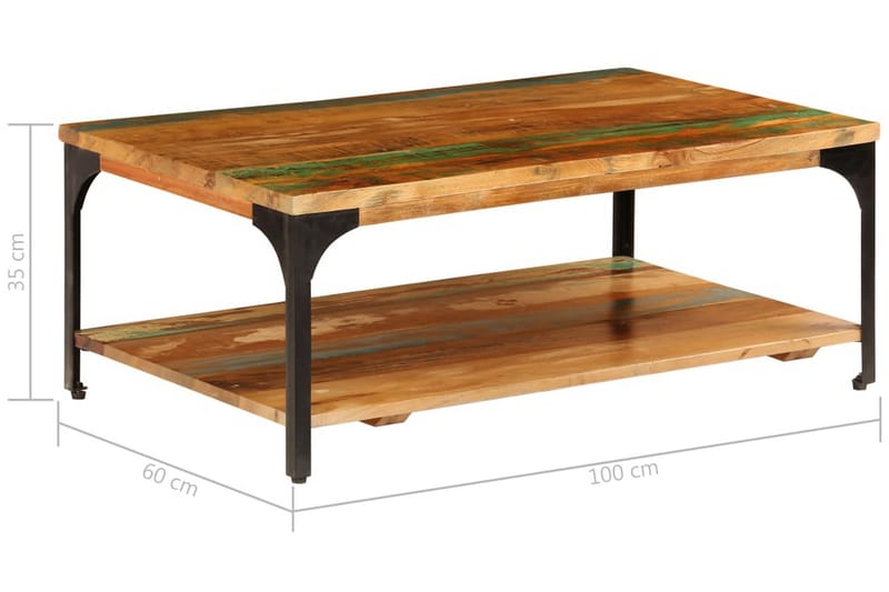 Soffbord med hylla 100x60x35 cm massivt återvunnet trä - Brun - Möbler - Bord & matgrupper - Soffbord