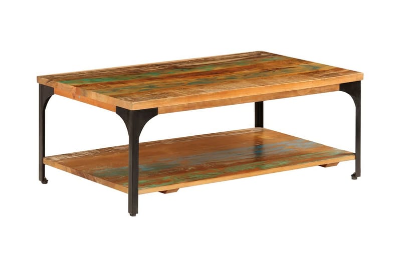 Soffbord med hylla 100x60x35 cm massivt återvunnet trä - Brun - Soffbord