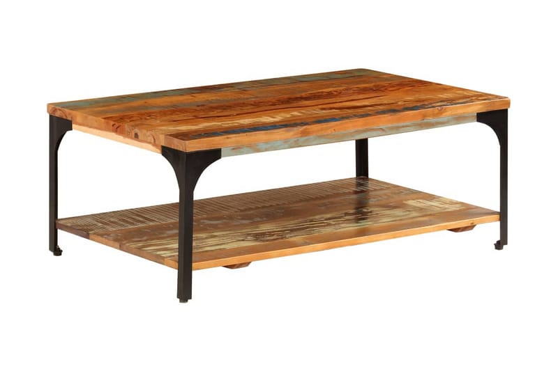 Soffbord med hylla 100x60x35 cm massivt återvunnet trä - Brun - Soffbord