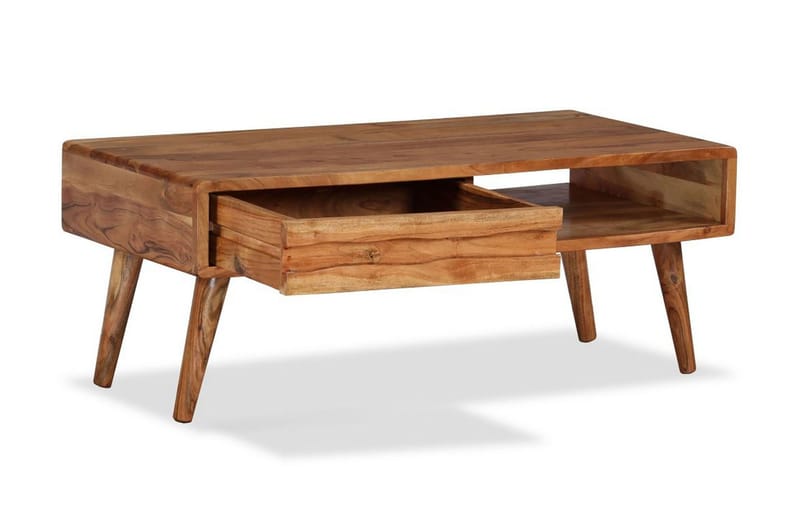 Soffbord med snidad låda massivt trä 100x50x40 cm - Brun - Möbler - Bord & matgrupper - Soffbord