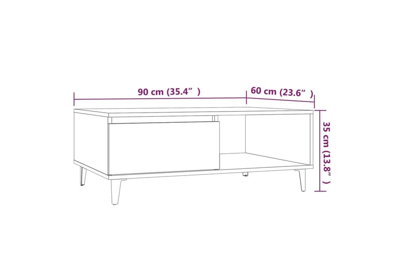 Soffbord rökfärgad ek 90x60x35 cm spånskiva - Brun - Soffbord