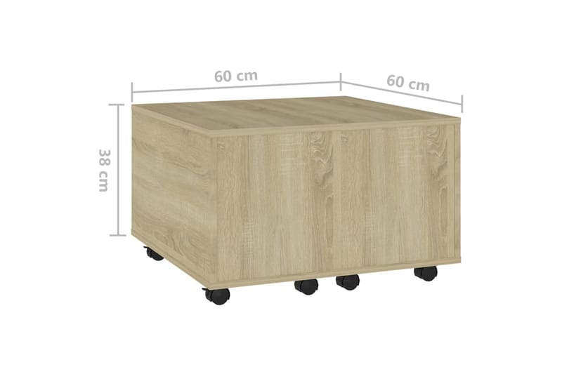 Soffbord sonoma-ek 60x60x38 cm spånskiva - Brun - Soffbord - Soffbord med hjul