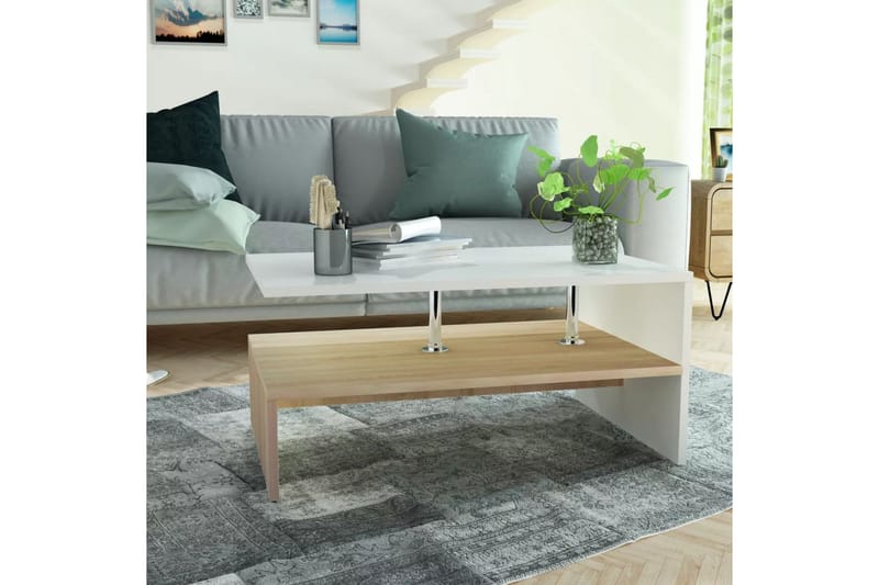 Soffbord spånskiva 90x59x42 cm ekfärg och vit - Vit - Möbler - Bord & matgrupper - Soffbord
