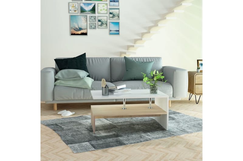 Soffbord spånskiva 90x59x42 cm ekfärg och vit - Vit - Möbler - Bord & matgrupper - Soffbord