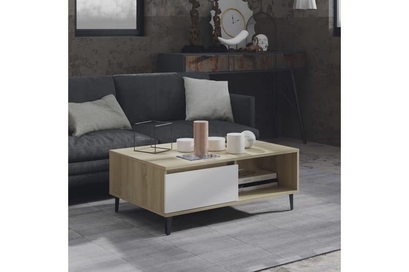 Soffbord vit och sonoma-ek 90x60x35 cm spånskiva - Vit - Möbler - Bord & matgrupper - Soffbord