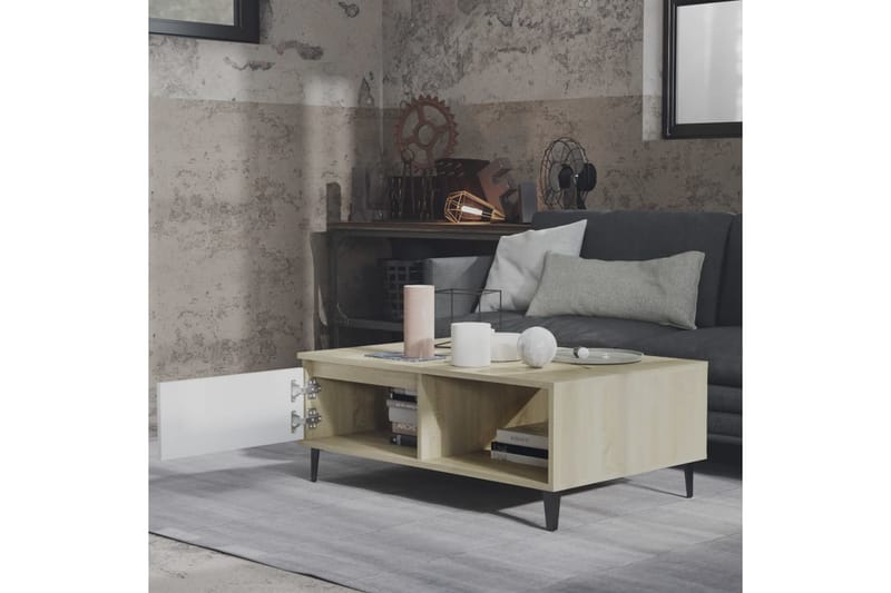 Soffbord vit och sonoma-ek 90x60x35 cm spånskiva - Vit - Möbler - Bord & matgrupper - Soffbord