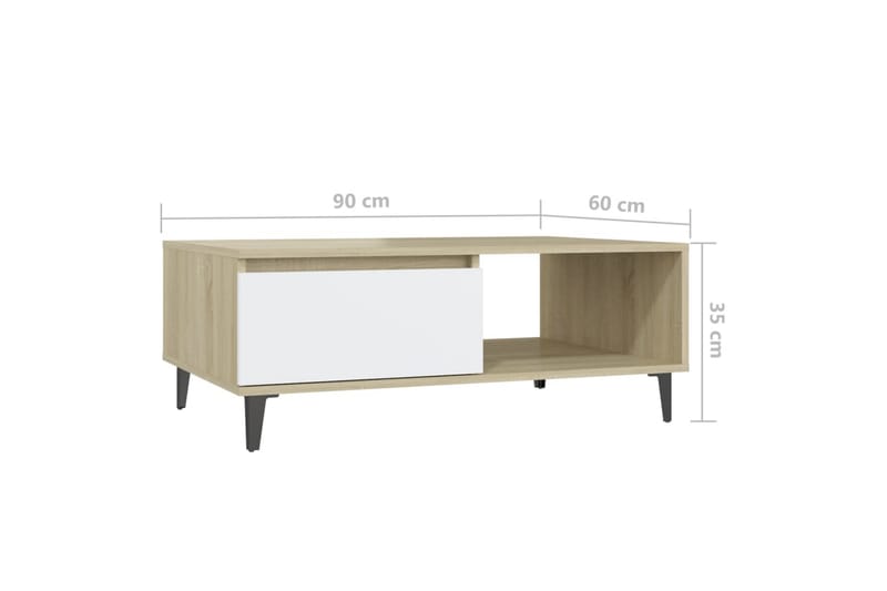 Soffbord vit och sonoma-ek 90x60x35 cm spånskiva - Vit - Möbler - Bord & matgrupper - Soffbord