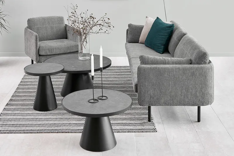 Soli Förlängingsbart Soffbord 66 cm Runt - Glas/Svart/Matt Svart - Möbler - Bord & matgrupper - Soffbord