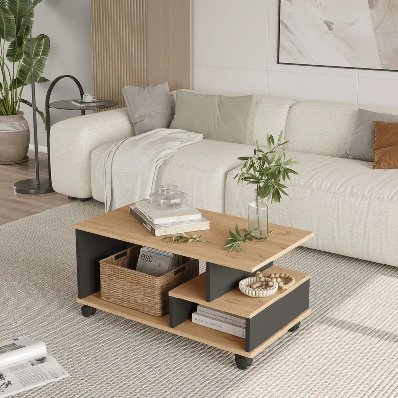 Solven Soffbord 90x42,5x51 cm - Ek och antracit - Möbler - Bord & matgrupper - Soffbord