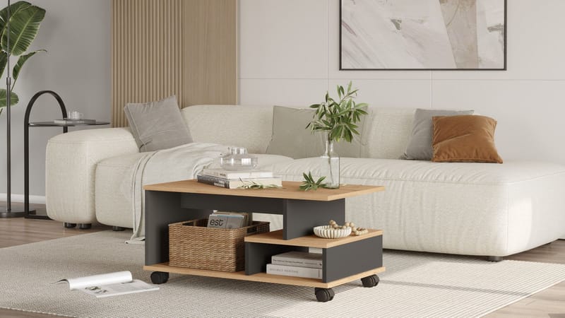 Solven Soffbord 90x42,5x51 cm - Ek och antracit - Möbler - Bord & matgrupper - Soffbord