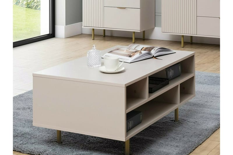Staffin Rektangulärt Soffbord med Öppna Hyllfack i Trä - Beige - Möbler - Bord & matgrupper - Soffbord