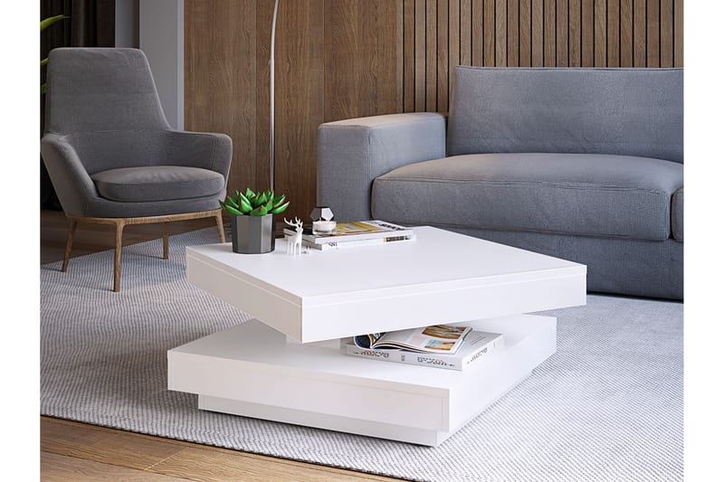 Stoliv Soffbord 70 cm Vridbart med Förvaring Hylla - Vit - Soffbord