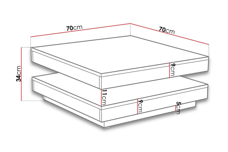 Stoliv Soffbord 70 cm Vridbart med Förvaring Hylla - Vit - Soffbord