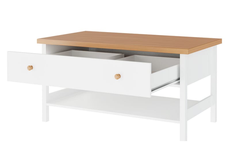 Storys Soffbord 110 cm med Förvaring Låda + Hylla - Beige/Vit - Möbler - Bord & matgrupper - Soffbord