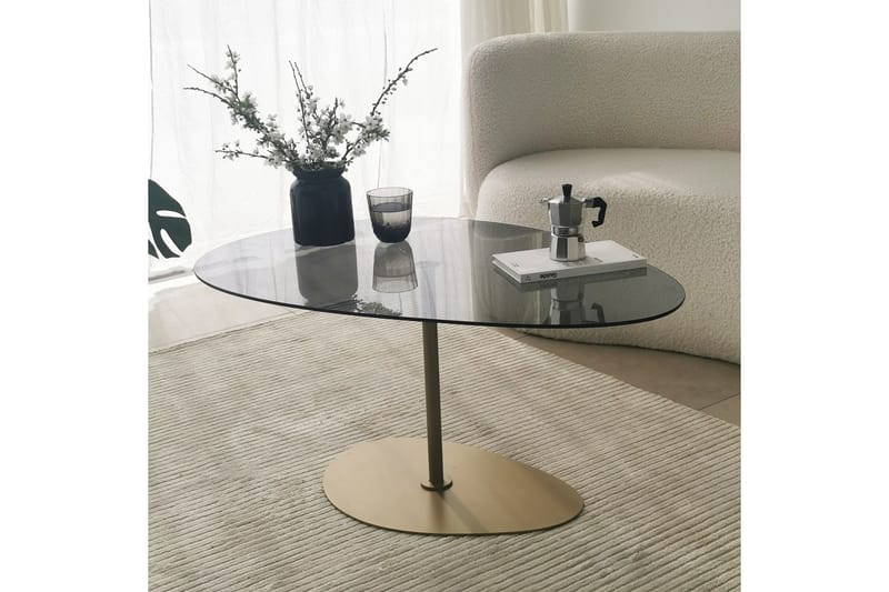 Svanabyn 90 cm Ovalt Soffbord i Glas och Metall - Grå - Möbler - Bord & matgrupper - Soffbord