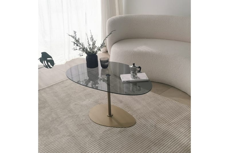 Svanabyn 90 cm Ovalt Soffbord i Glas och Metall - Grå - Möbler - Bord & matgrupper - Soffbord