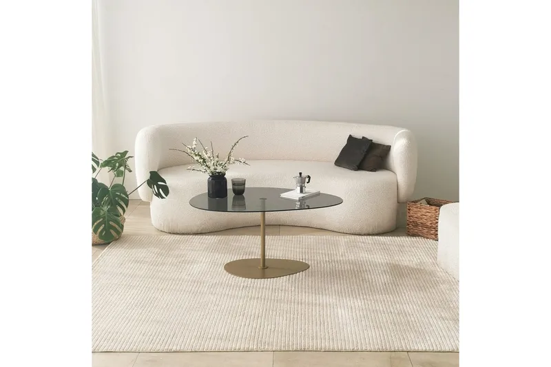Svanabyn 90 cm Ovalt Soffbord i Glas och Metall, Grå