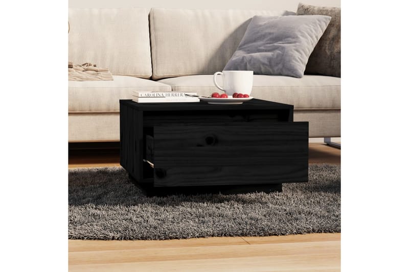 Soffbord svart 55x56x32 cm massiv furu - Svart - Soffbord
