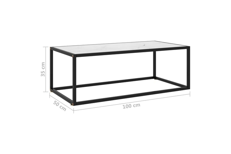 Soffbord svart med vit marmor glas 100x50x35 cm - Svart - Soffbord