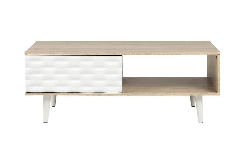Swanea Soffbord 120 cm med Förvaring Skåp + Hylla, Ljusbrun/Vit