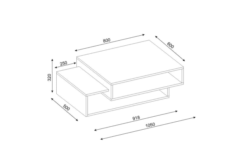 Tabate Soffbord 105 cm med Förvaring Hyllor - Vit/Natur - Soffbord
