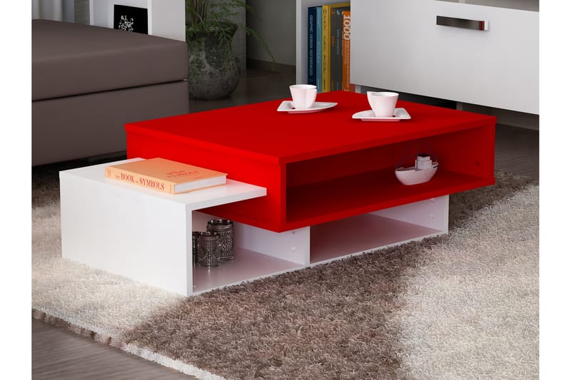 Tabate Soffbord 105 cm med Förvaring Hyllor - Vit/Röd - Soffbord