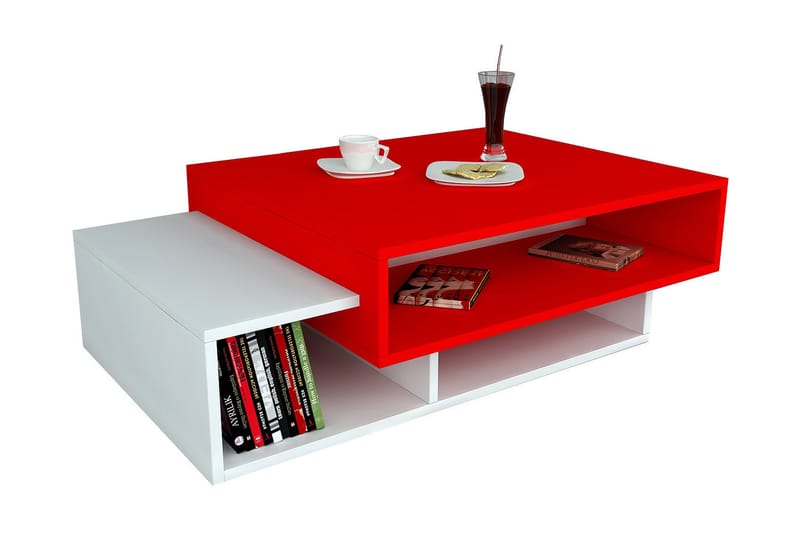 Tabate Soffbord 105 cm med Förvaring Hyllor - Vit/Röd - Soffbord