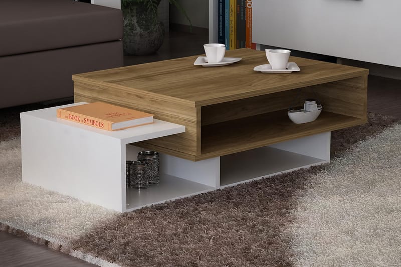 Tabate Soffbord 105 cm med Förvaring Hyllor - Vit/Valnötsbrun - Möbler - Bord & matgrupper - Soffbord