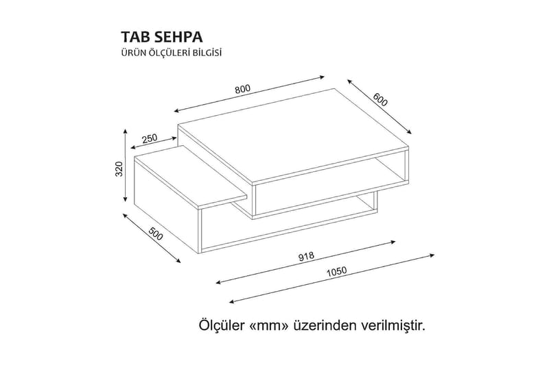 Tabate Soffbord 105 cm med Förvaring Hyllor - Vit/Valnötsbrun - Soffbord