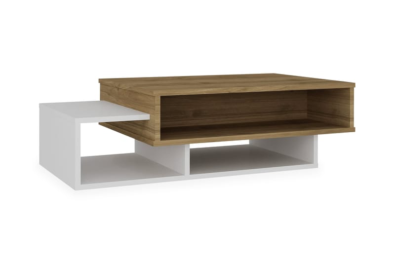 Tabate Soffbord 105 cm med Förvaring Hyllor, Vit/Valnötsbrun