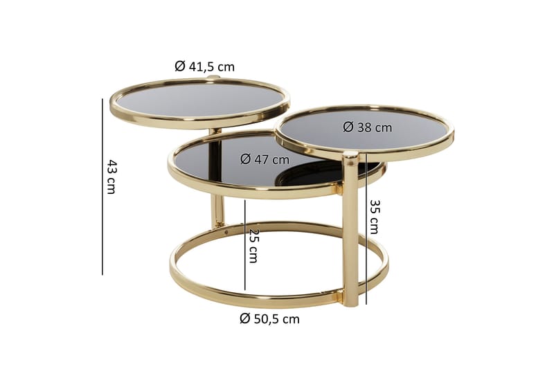 Tarwater Soffbord 58 cm med Förvaring Hyllor Runt - Glas/Svart/Guld - Möbler - Bord & matgrupper - Soffbord