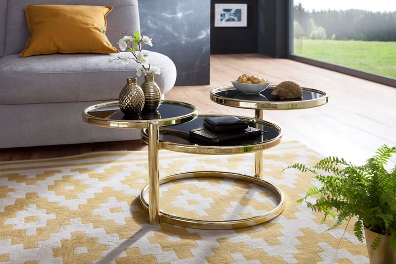 Tarwater Soffbord 58 cm med Förvaring Hyllor Runt - Glas/Svart/Guld - Möbler - Bord & matgrupper - Soffbord