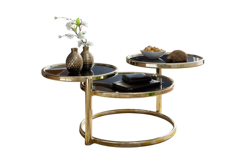 Tarwater Soffbord 58 cm med Förvaring Hyllor Runt - Glas/Svart/Guld - Möbler - Bord & matgrupper - Soffbord