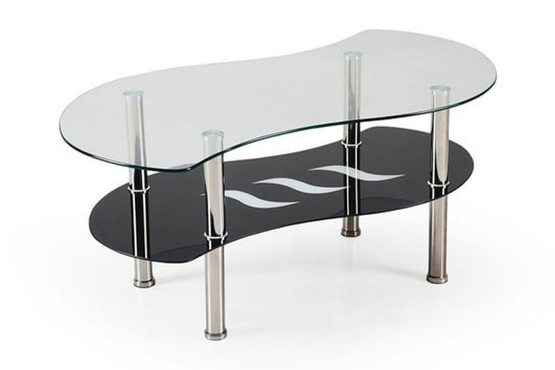 Tasman Soffbord 100 cm Ovalt med Förvaring Hylla - Glas/Svart - Soffbord