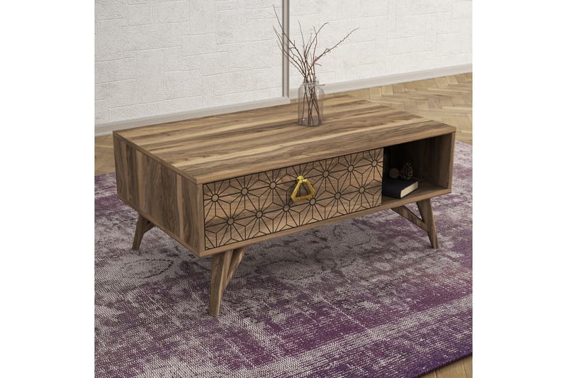 Tera Home Soffbord 90 cm med Förvaring Låda + Hylla Dekorera - Valnötsbrun - Soffbord