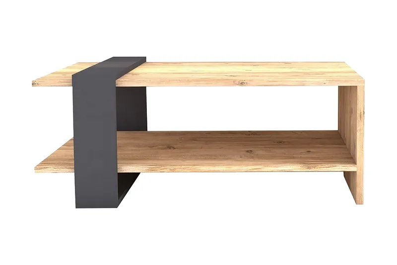 Terasa Soffbord 80 cm med Förvaring Hylla, Valnötsbrun/Grå