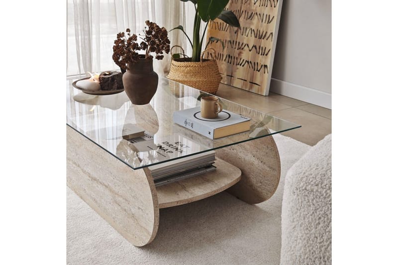 Soffbord Tevrin Travertin / Transparent - Travertin / Transparent - Möbler - Bord & matgrupper - Soffbord