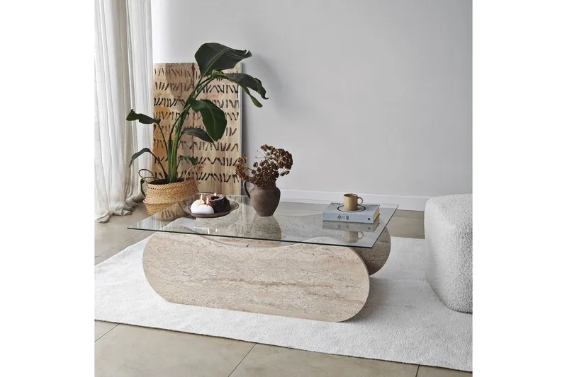 Soffbord Tevrin Travertin / Transparent - Travertin / Transparent - Möbler - Bord & matgrupper - Soffbord