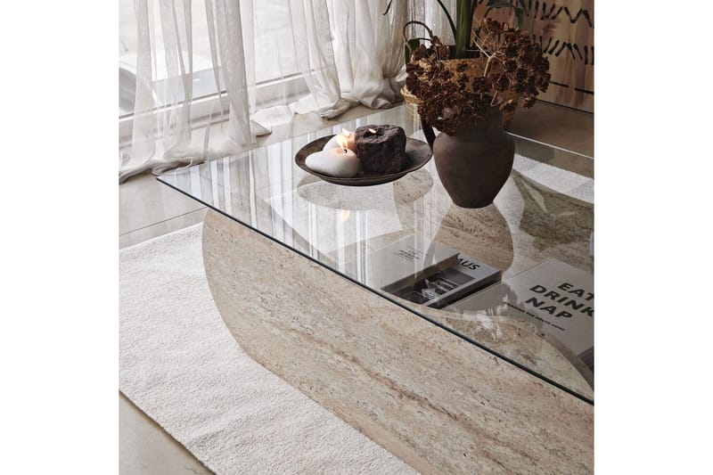 Soffbord Tevrin Travertin / Transparent - Travertin / Transparent - Möbler - Bord & matgrupper - Soffbord