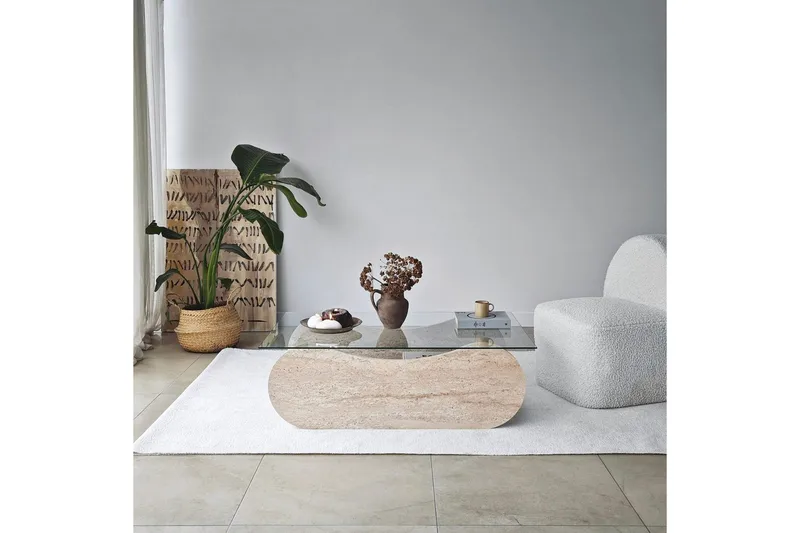 Soffbord Tevrin Travertin / Transparent - Travertin / Transparent - Möbler - Bord & matgrupper - Soffbord