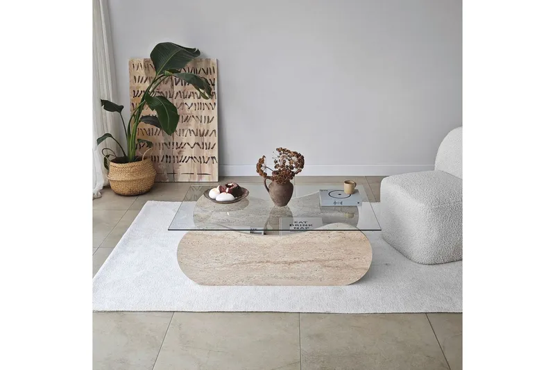 Soffbord Tevrin Travertin / Transparent - Travertin / Transparent - Möbler - Bord & matgrupper - Soffbord