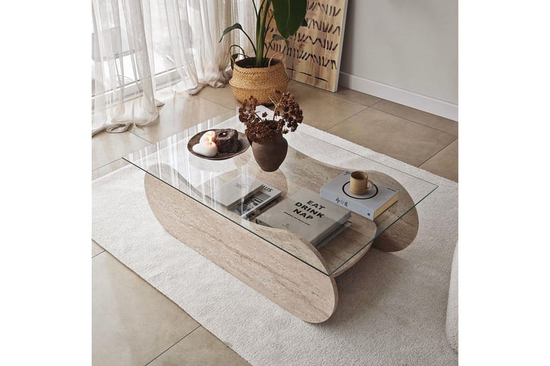 Soffbord Tevrin Travertin / Transparent - Travertin / Transparent - Möbler - Bord & matgrupper - Soffbord