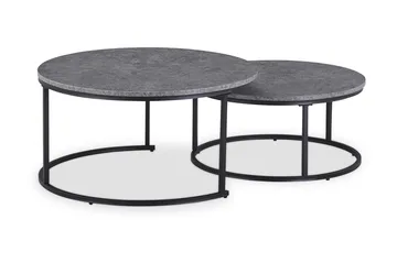 Thyra Runt Satsbord - 2 soffbord 90 och 75 cm med Stenutseende och Metallben - Grå & Svart - Möbler - Bord & matgrupper - Soffbord