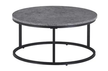 Thyra Runt Satsbord - 2 soffbord 90 och 75 cm med Stenutseende och Metallben - Grå & Svart - Möbler - Bord & matgrupper - Soffbord
