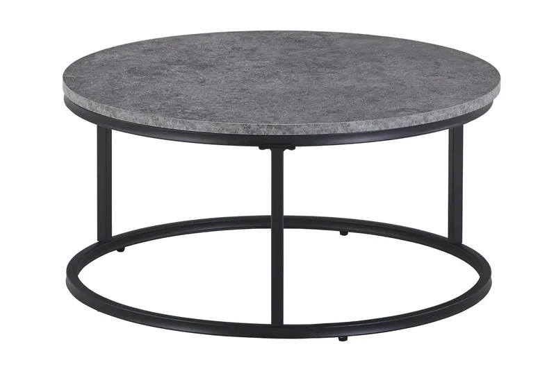 Thyra Runt Satsbord - 2 soffbord 90 och 75 cm med Stenutseende och Metallben - Grå & Svart - Möbler - Bord & matgrupper - Soffbord